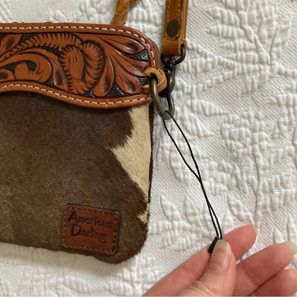 American Darling small crossbody purse topped leather calf hair western boho - Picture 8 of 16